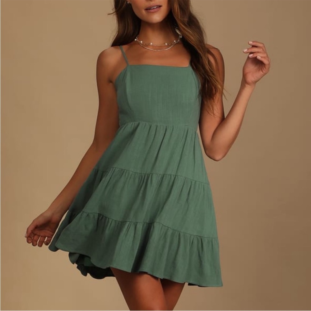 Lulu's Sage Green Tiered Mini Dress